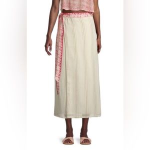 Free People Wrapped Around You Skirt Tie Waist Cream Midi Beachy Neutral Boho
